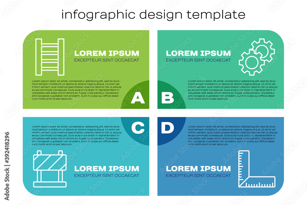 设置路障、木楼梯、角尺和齿轮。商业信息图模板。Vecto