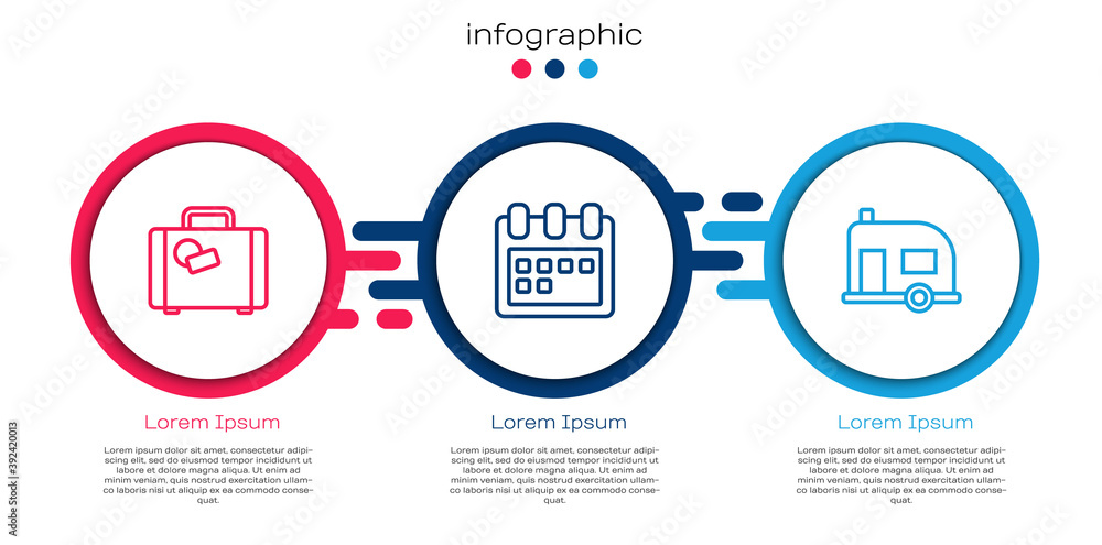 套装套装、日历和房车露营预告片。商业信息图模板。矢量。