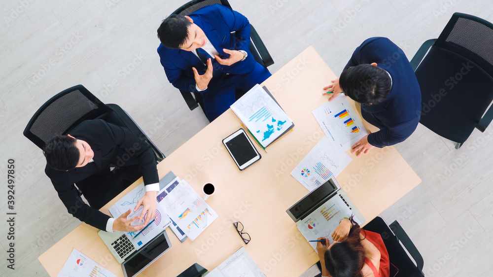 Business people group meeting shot from top view in office . Profession businesswomen, businessmen a