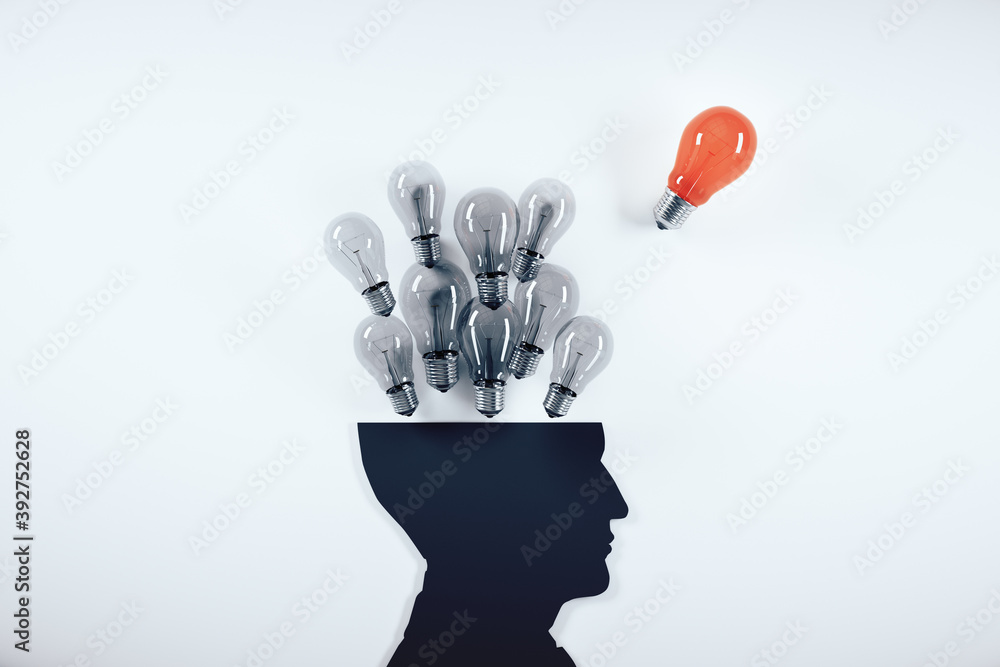 Іilhouette businessman head with many lightbulbs