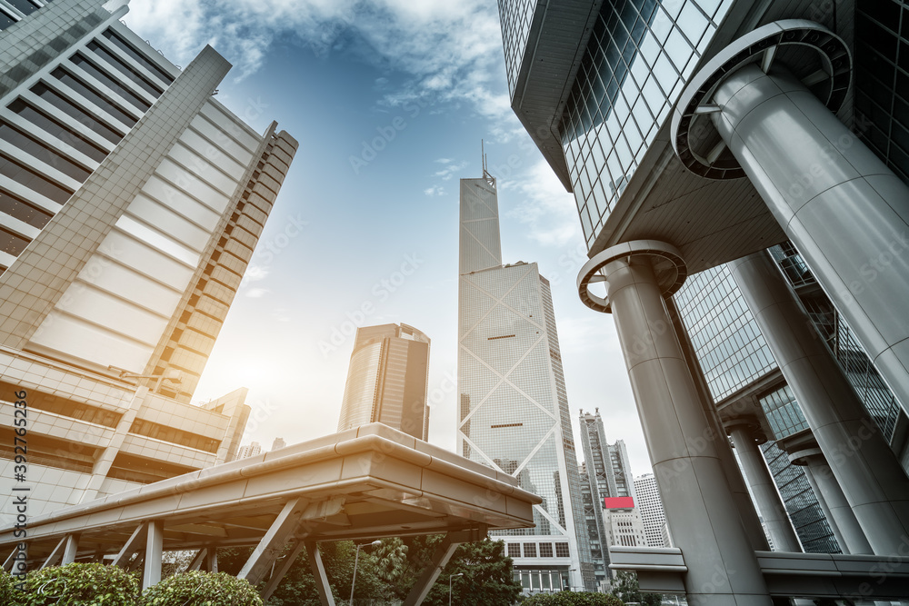 香港街景与摩天大楼玻璃