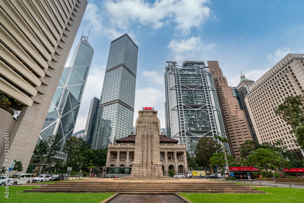 香港街景与摩天大楼玻璃