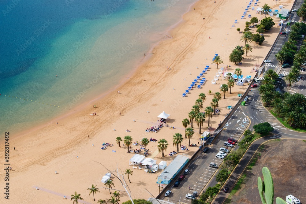 Tenerife Canary Islands, Spain - November  26th 2018: Playa de Las Teresitas areal view