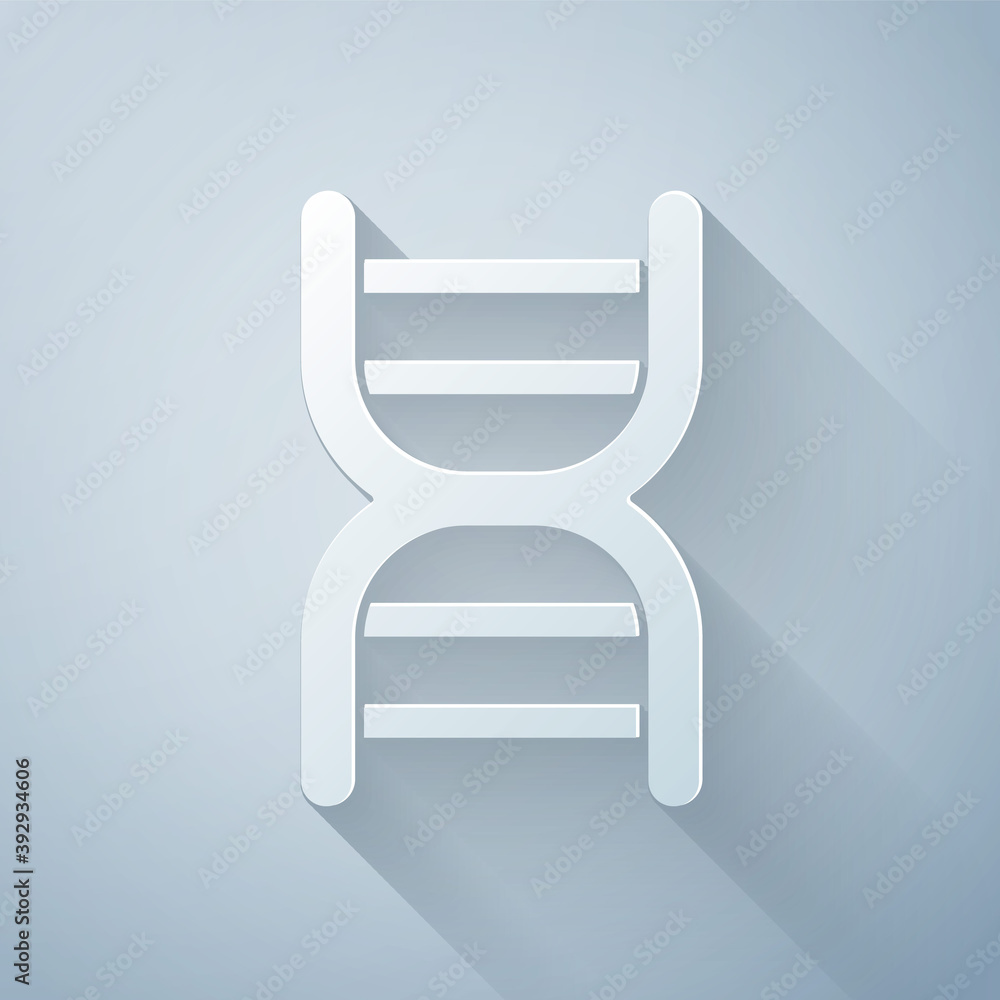 Paper cut DNA symbol icon isolated on grey background. Paper art style. Vector.