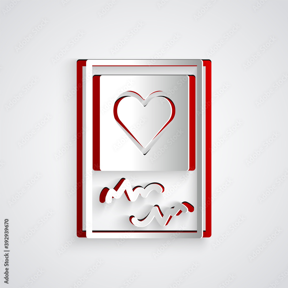 Paper cut Blanks photo frames and hearts icon isolated on grey background. Valentines Day symbol. Pa