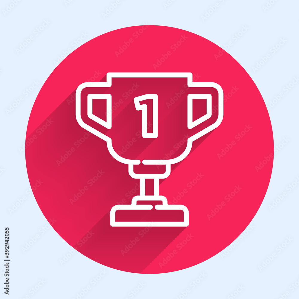 White line Award cup icon isolated with long shadow. Winner trophy symbol. Championship or competiti