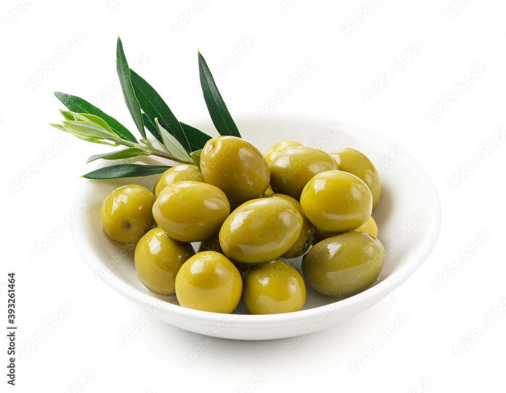 Salted olives placed on a white background