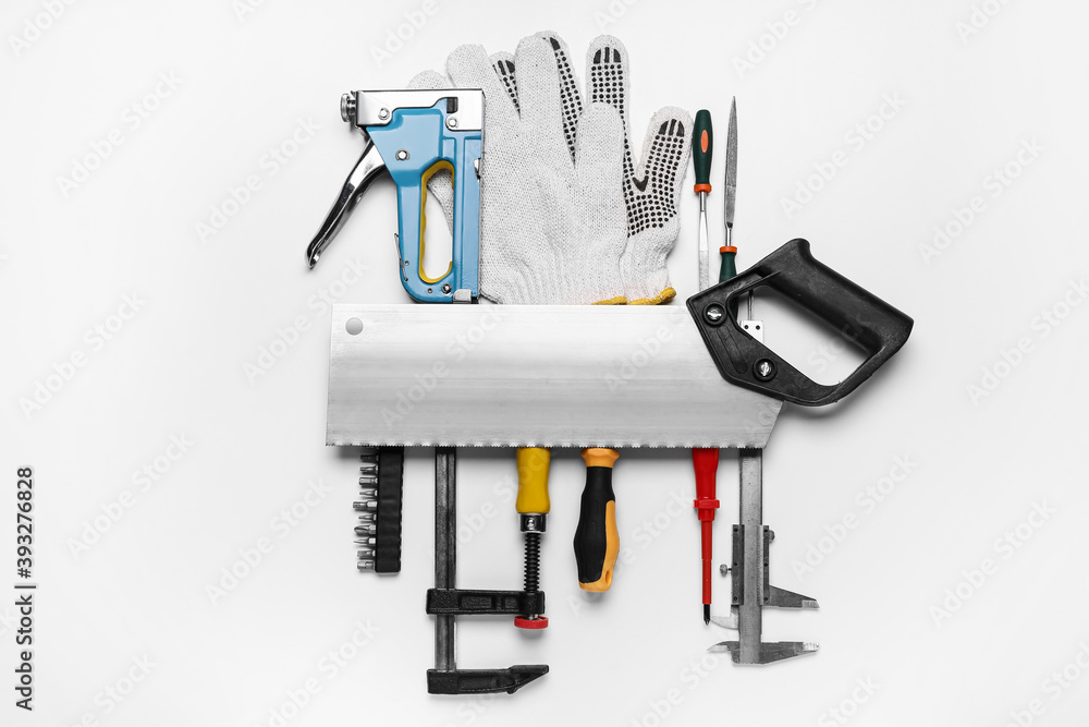 Set of construction tools on white background