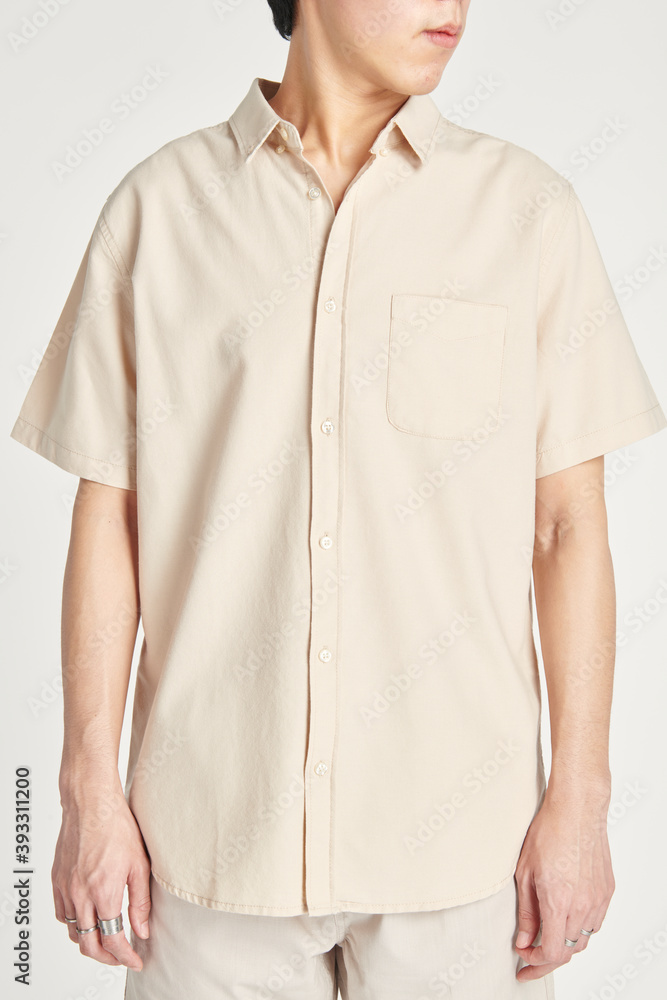 Asian man wearing a beige shirt mockup