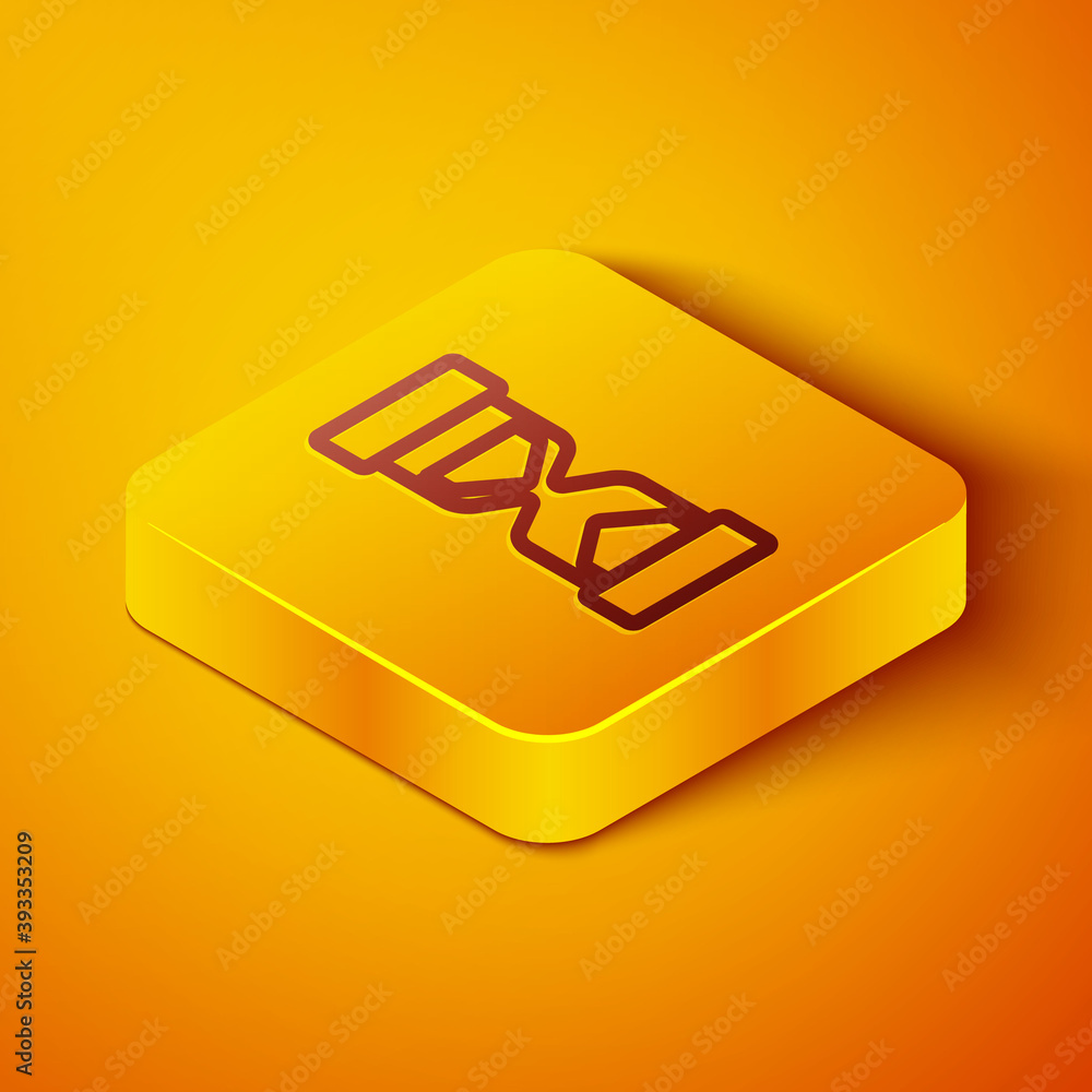 Isometric line Old hourglass with flowing sand icon isolated on orange background. Sand clock sign. 