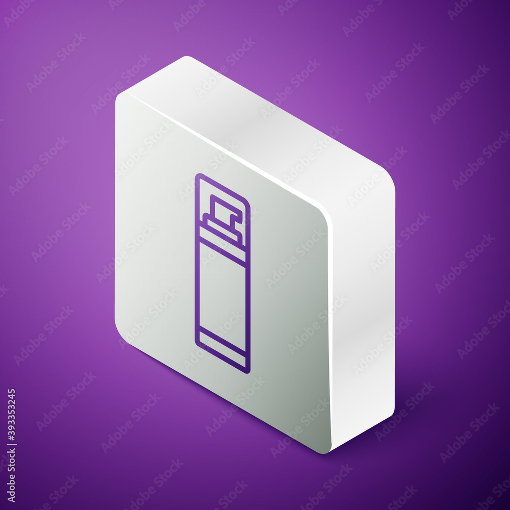 Isometric line Shaving gel foam icon isolated on purple background. Shaving cream. Silver square but