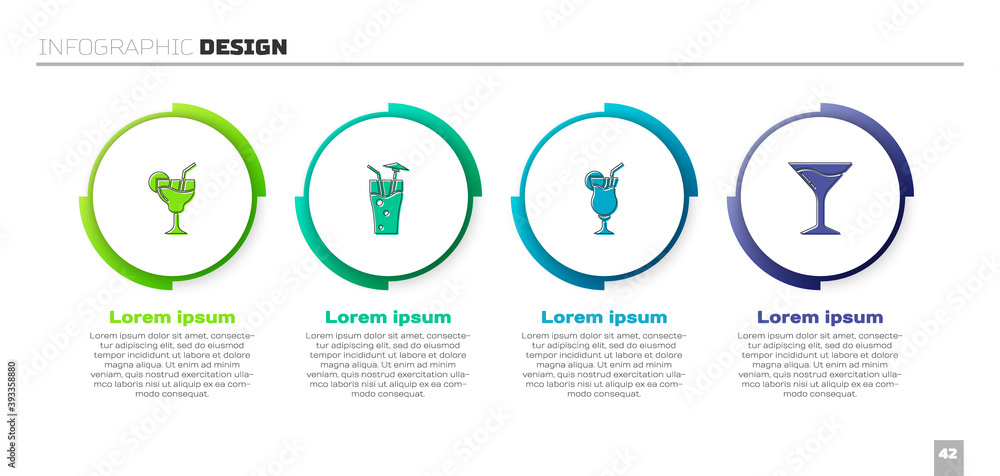设置鸡尾酒和马提尼酒杯。商业信息图模板矢量插图