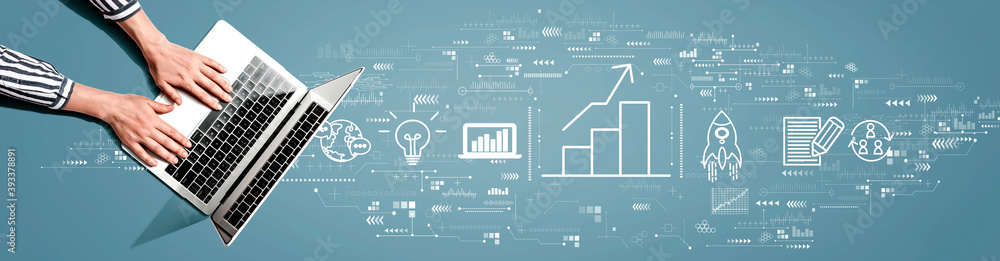 Business growth analysis with person using a laptop computer