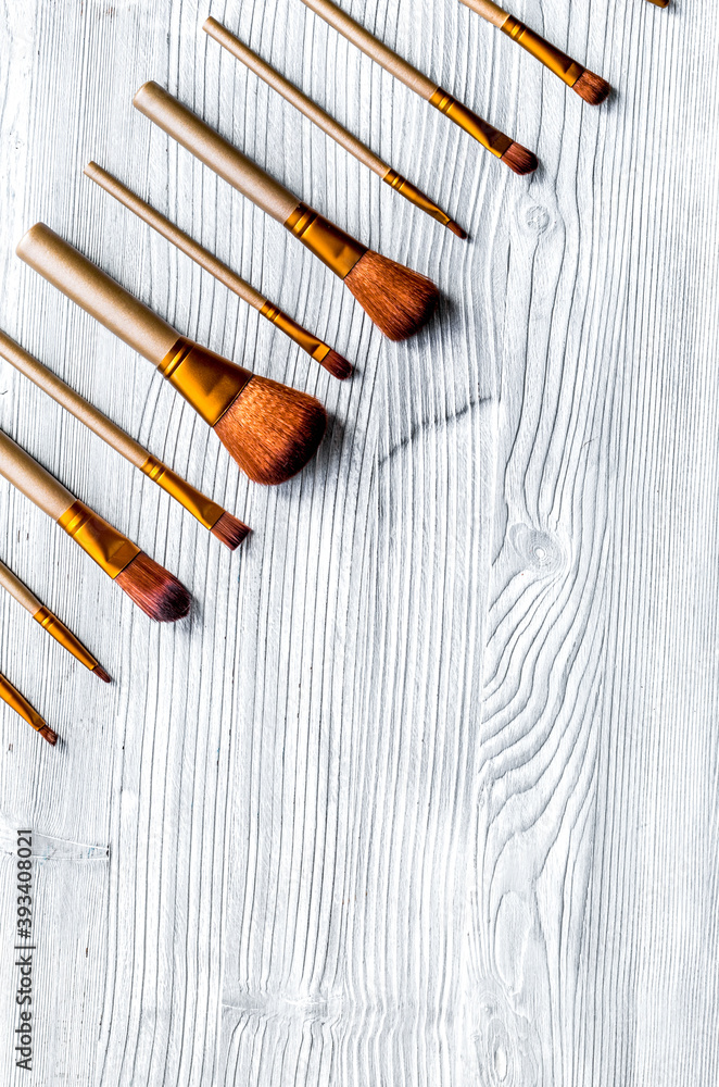 make up set with decorative cosmetics on woman table background top view mock-up