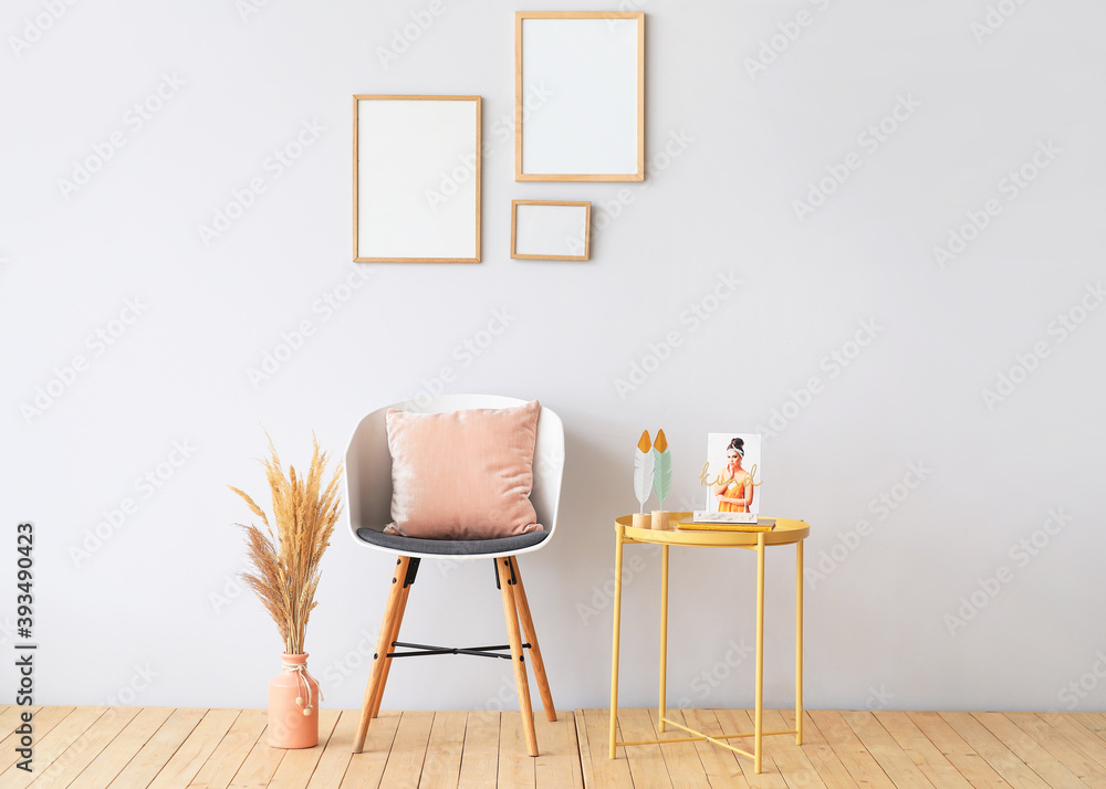 Interior of modern room with chair and table