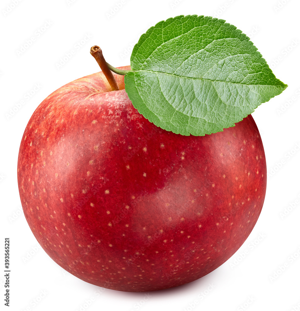 Apple with leaves isolated on white background