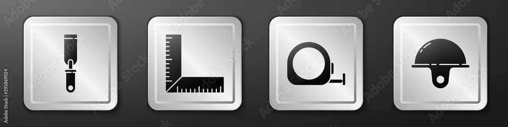 设置Rasp金属锉刀、角尺、轮盘结构和工人安全帽图标。银色方块