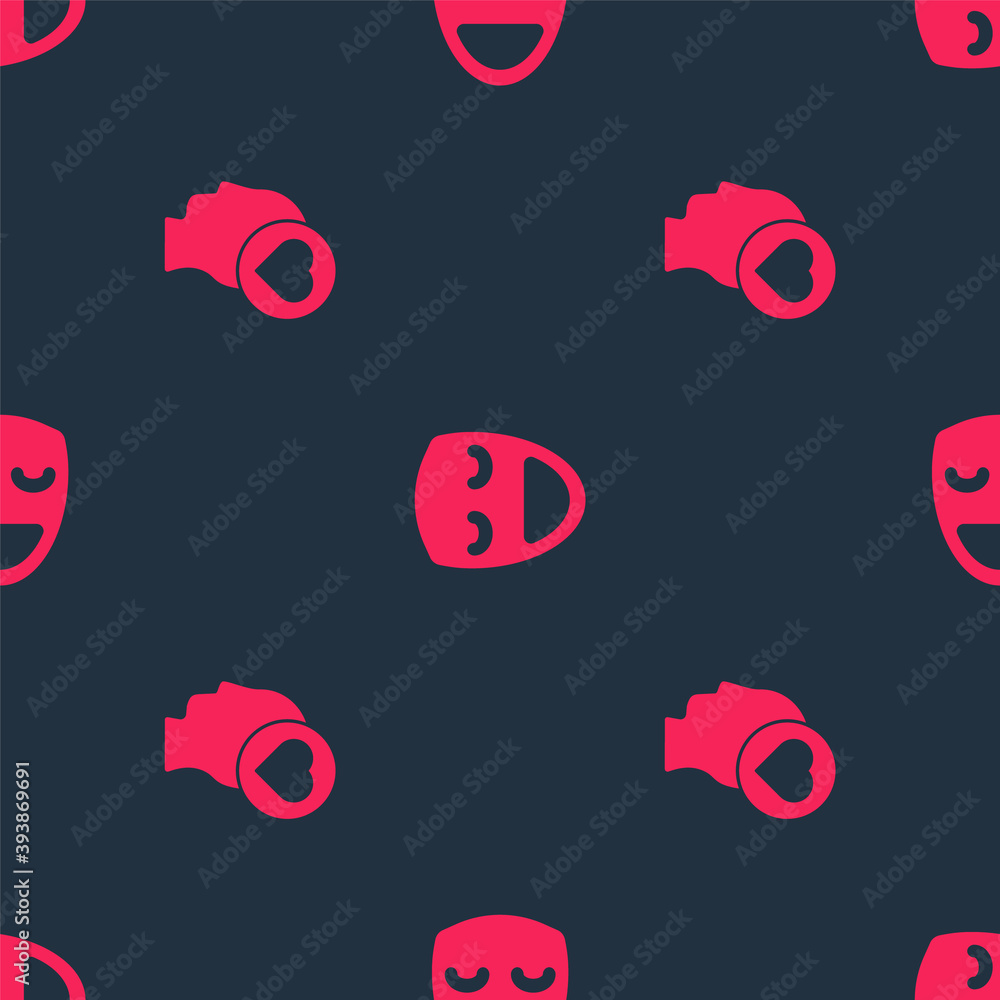 Set Broken heart or divorce and Comedy theatrical mask on seamless pattern. Vector.