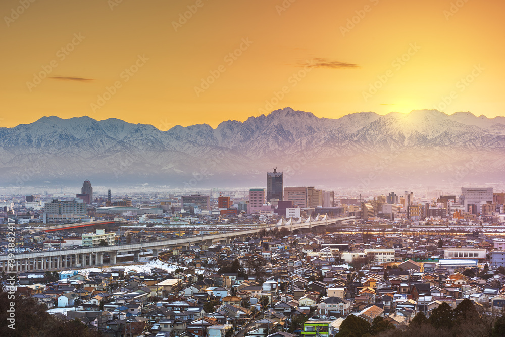 Toyama, Japan Skyline with Tateyama Mountain