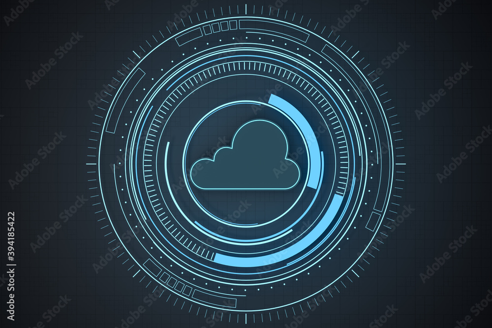 Cloud computing with HUD element, 3d rendering.