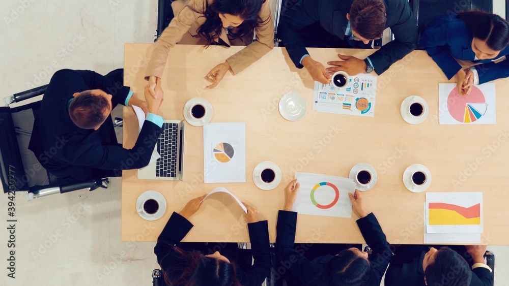 Business people group meeting shot from top view in office . Profession businesswomen, businessmen a