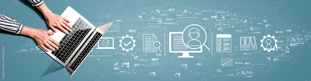 Document management system concept with person using a laptop computer