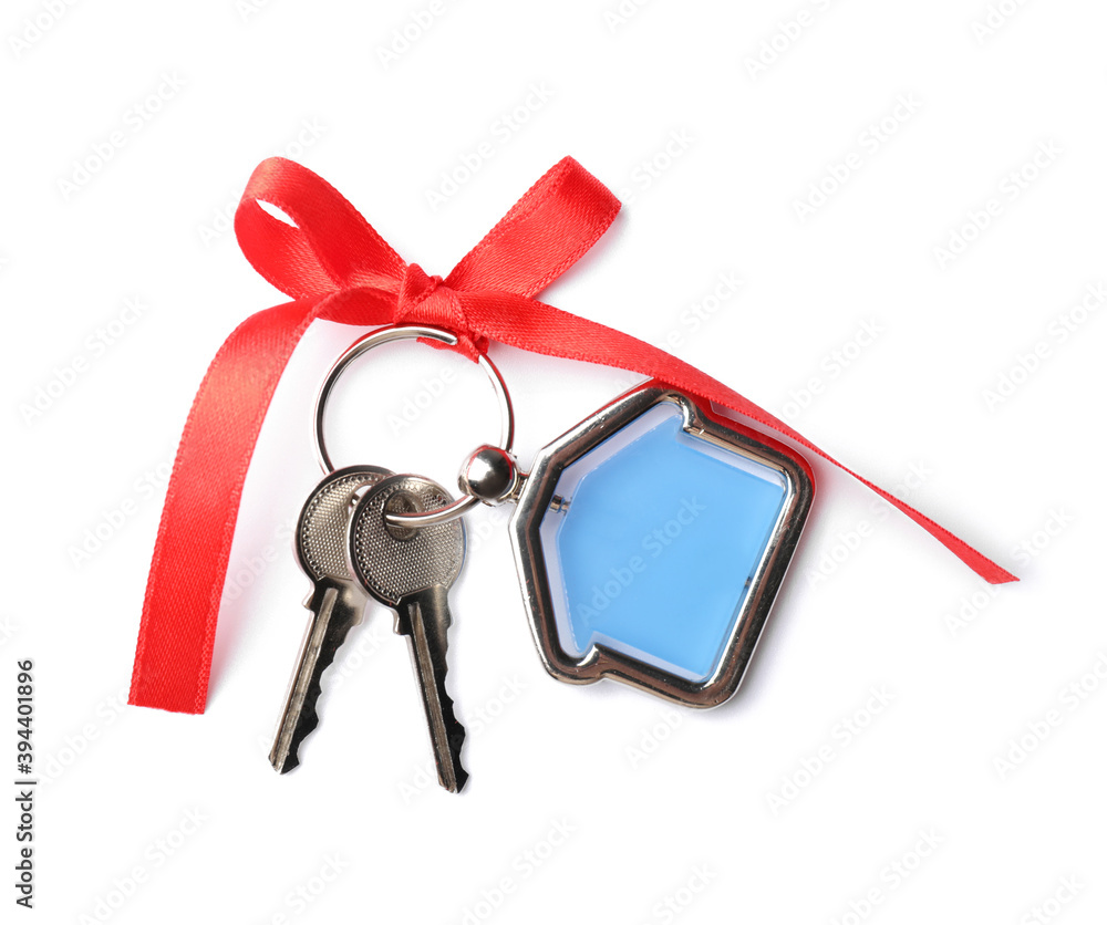 Keys from house on white background