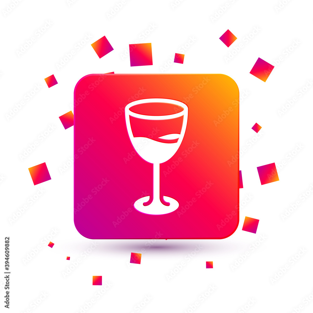 White Wine glass icon isolated on white background. Wineglass sign. Square color button. Vector.