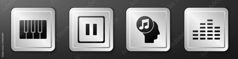 设置音乐合成器、暂停按钮、人头音符和音乐均衡器图标。银色方形