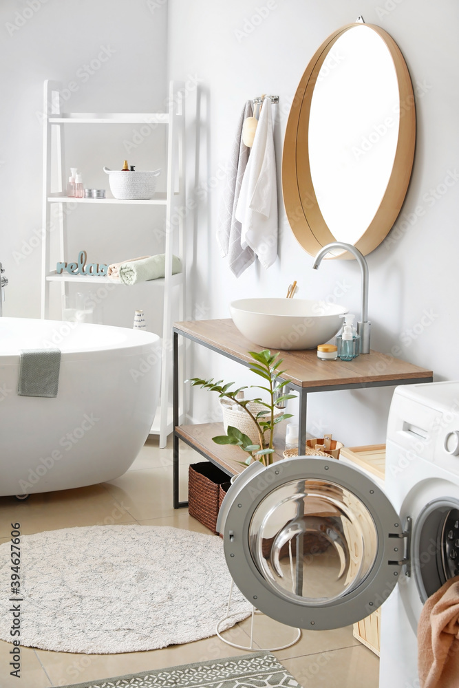 Modern interior of light bathroom