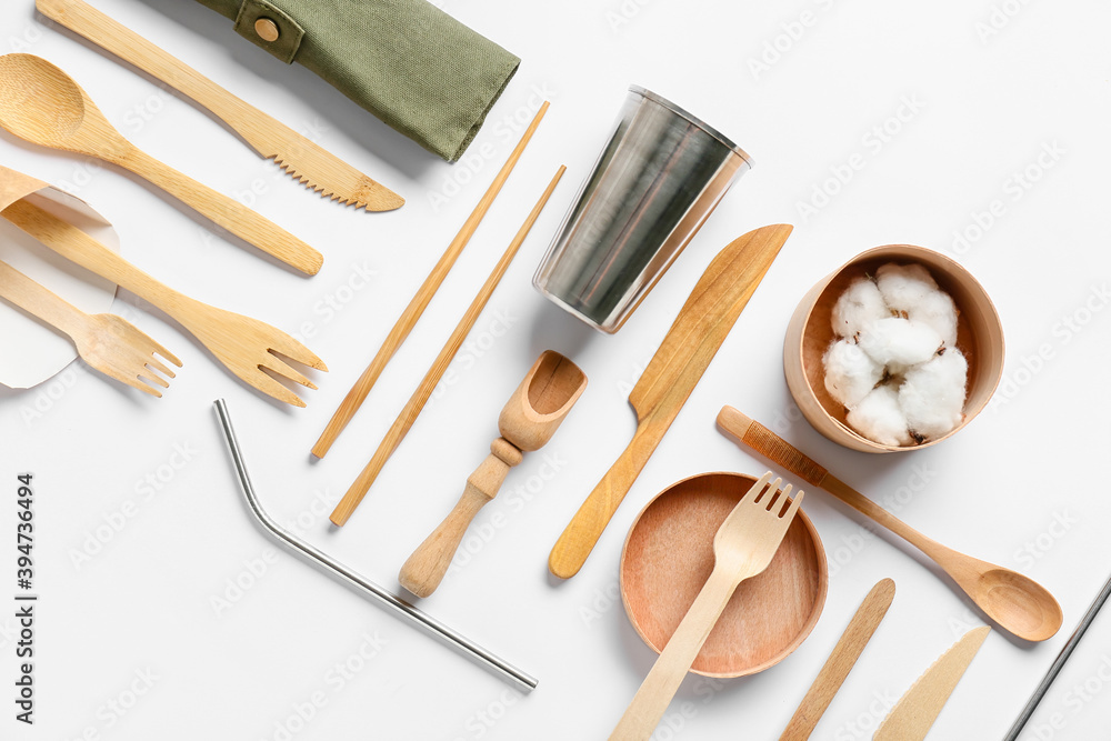 Eco tableware on white background