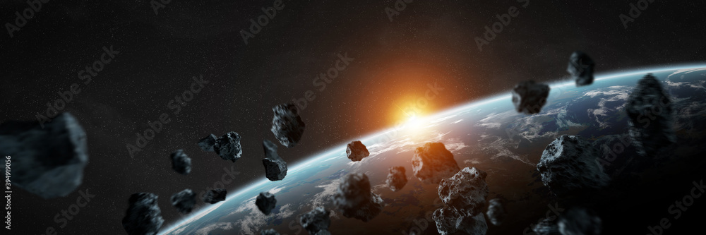 全景空间行星背景。带系外行星3D渲染的遥远太阳系全景