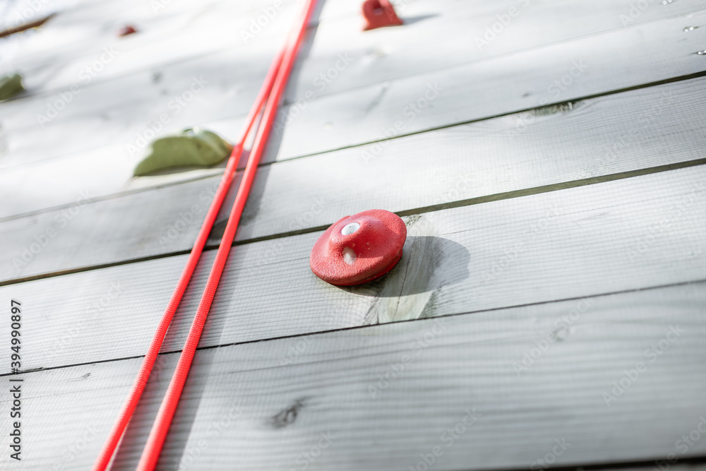 Climbing grips on the artificial climbing wall, close-up