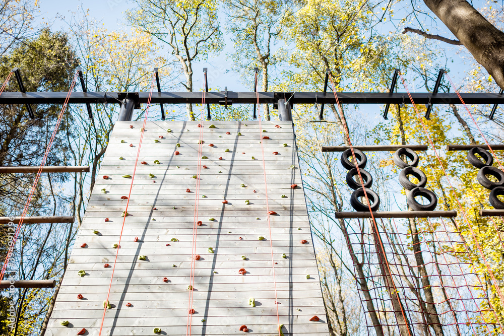 Artificial climbing wall at amusement park outdoors