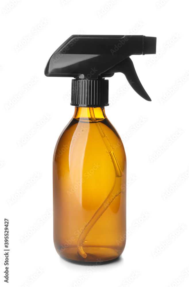 Cosmetic spray bottle on white background