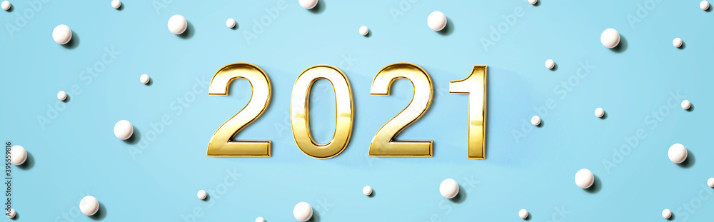 2021 new year theme with white candy dots - flat lay