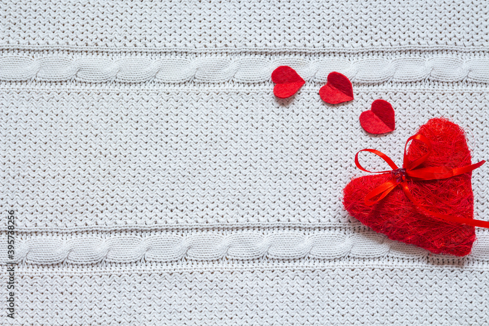 Valentines day. Big red heart on white background. flat lay with copy space