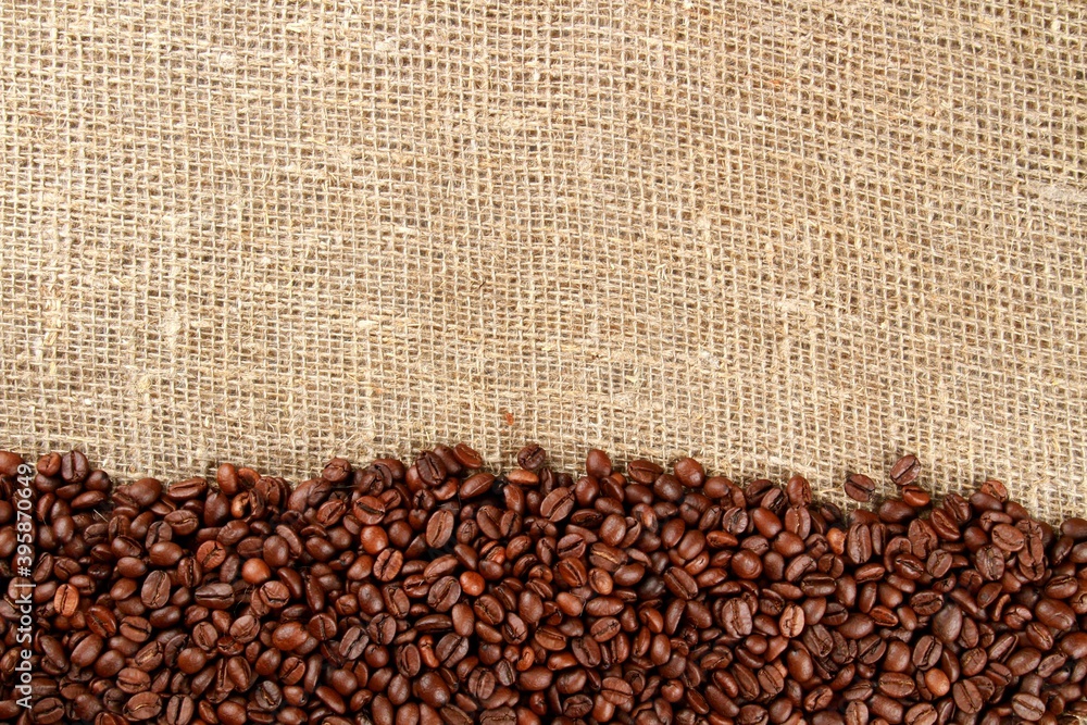 Coffee Beans Stacked on Canvas Sack