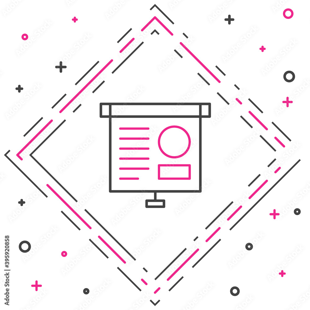 Line Presentation board with graph, schedule, chart, diagram, infographic, pie graph icon isolated o