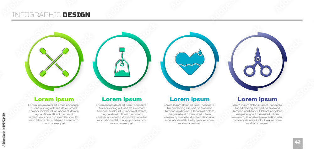 为耳朵、茶包、心脏治疗和剪刀设置棉签。商业信息图模板。矢量。
