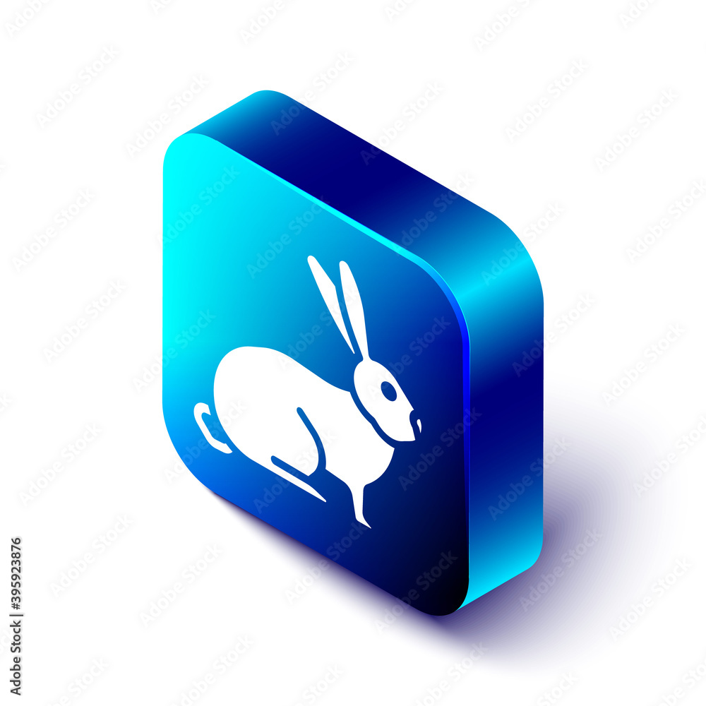 Isometric Rabbit icon isolated on white background. Blue square button. Vector.