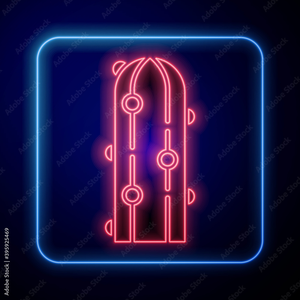 Glowing neon Cactus icon isolated on blue background. Vector.