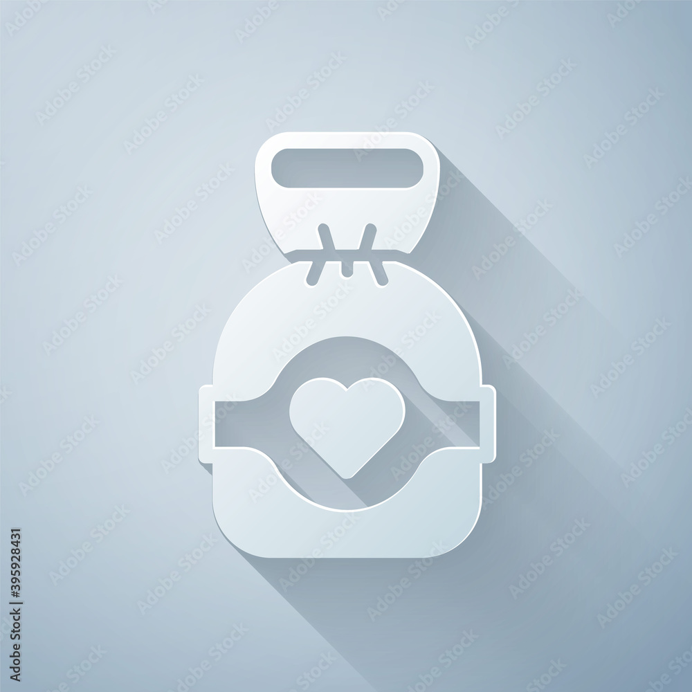 Paper cut Chocolate candy icon isolated on grey background. Paper art style. Vector.