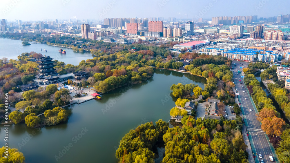 济南大明湖鸟瞰图