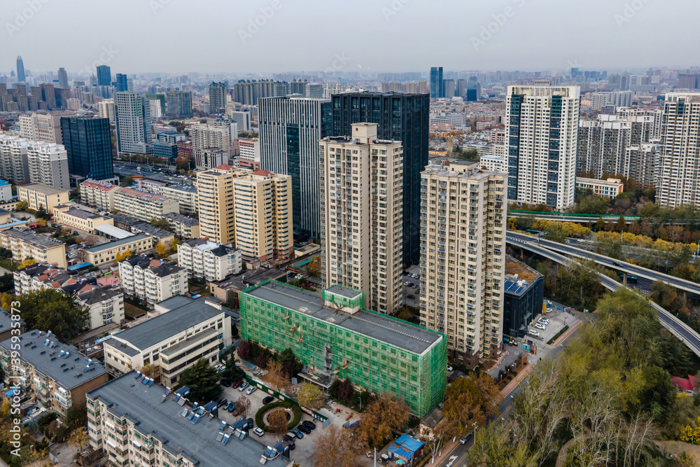 中国济南现代城市建筑景观航拍