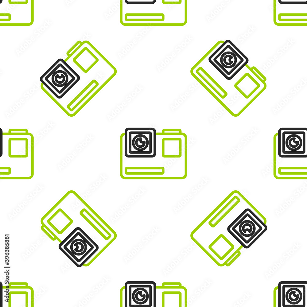 Line Action extreme camera icon isolated seamless pattern on white background. Video camera equipmen