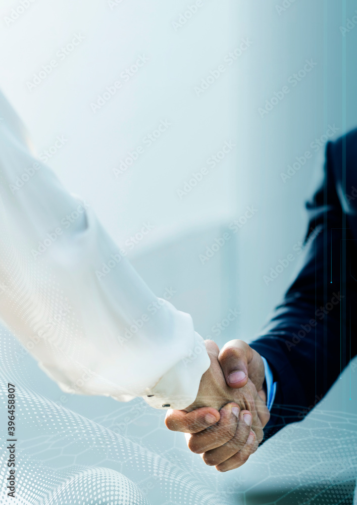 People shaking hands in business agreement background