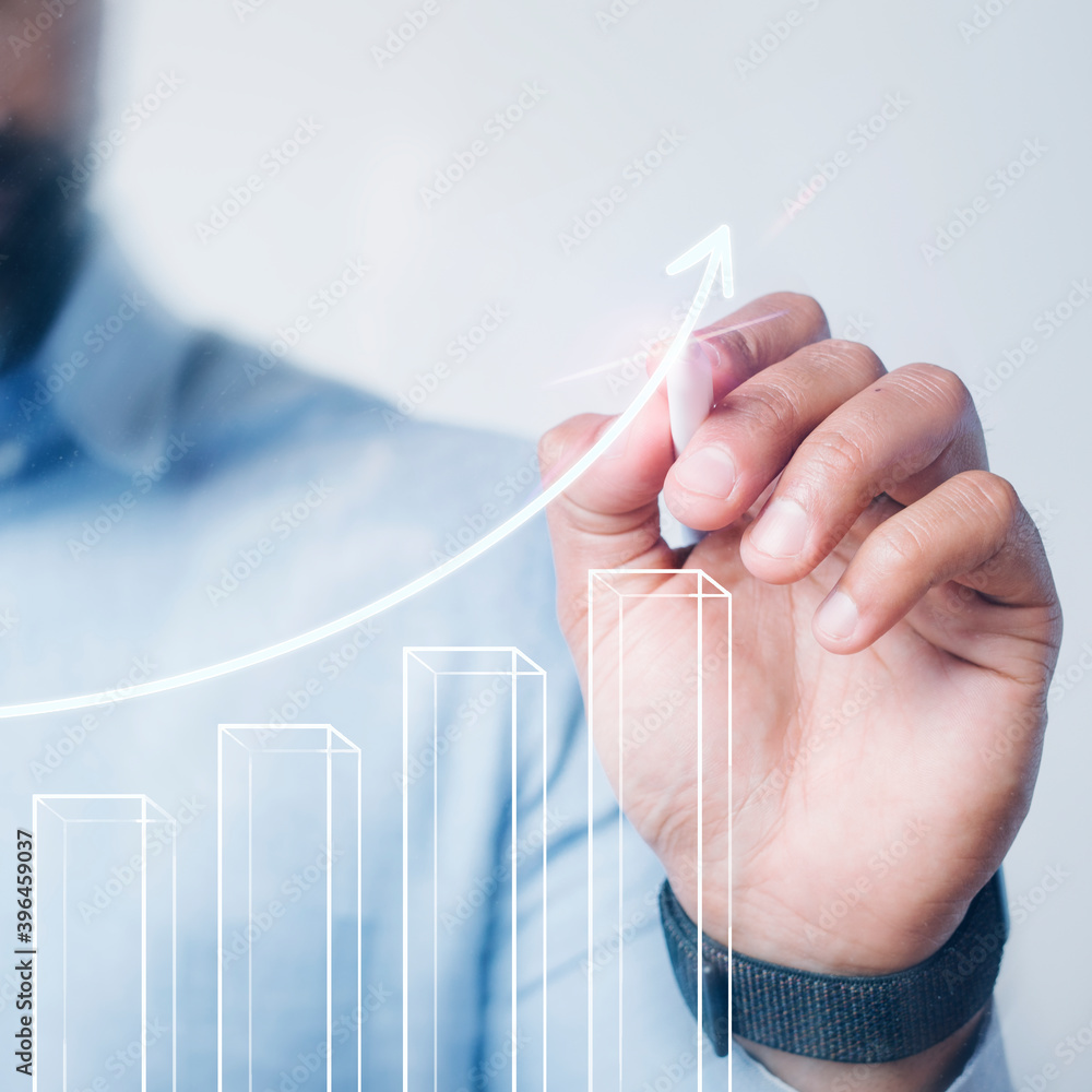 Man giving a bar graph presentation using a high technology digital pen