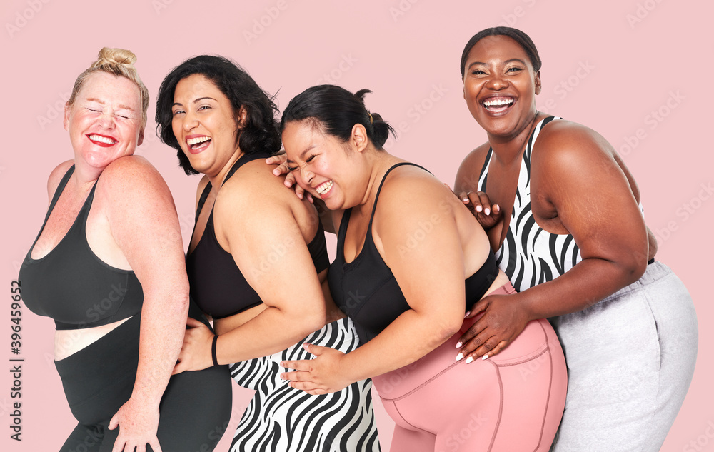 Attractive diverse curvy women sportswear studio shot