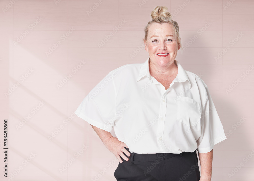 Size inclusive women’s fashion white shirt studio shot